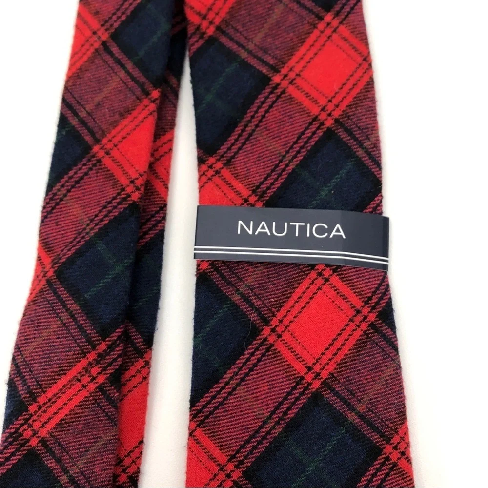 Nautica Men’s Red Blue Plaid 100% Cotton Tie